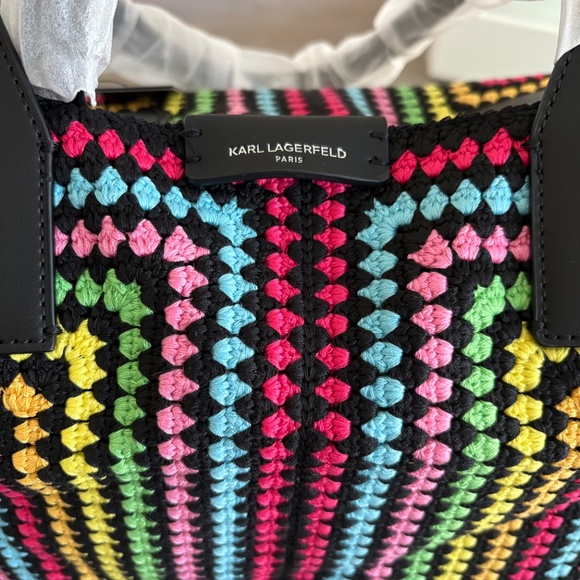 NWT Karl Lagerfeld Paris Hanirette Woven Tote Color Black/Multi - Picture 5 of 7